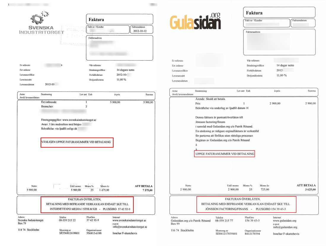 Jämförelse - Svenska Industritorget & Gula Sidan